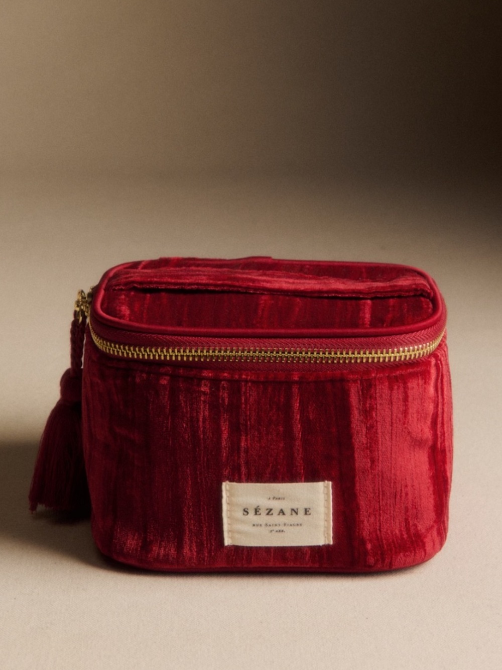 Sezane Red Crushed Velvet Mini Vanity Case